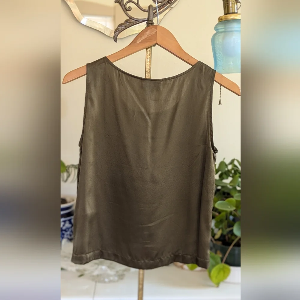 100% Silk Olive Sleeveless Tank Coldwater Creek Petite - Picture 7 of 12